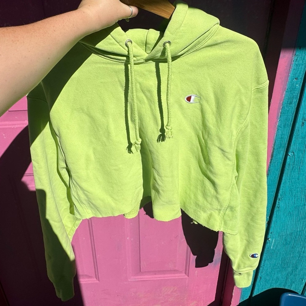 Champion Lime Green Cropped Hoodie